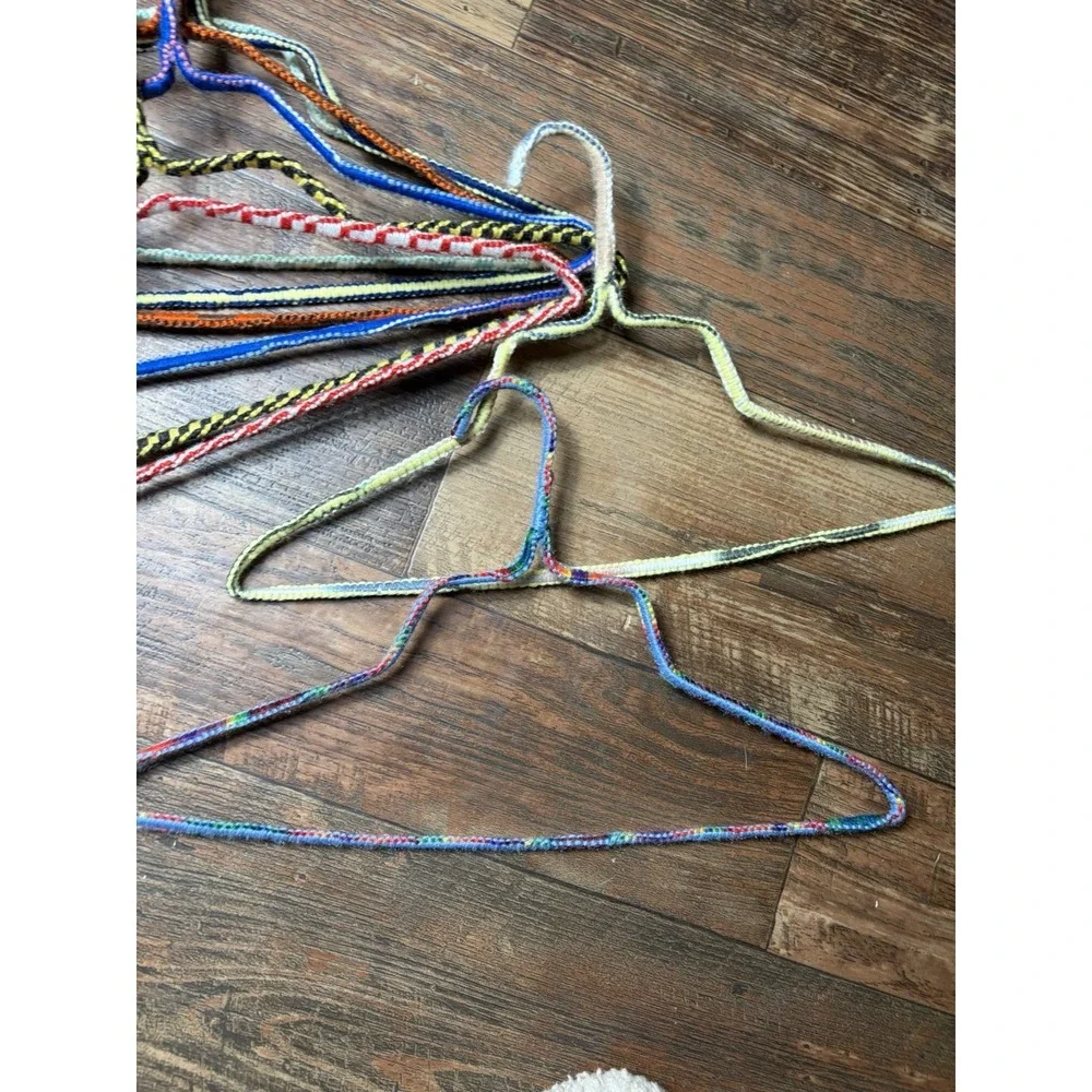 Lot of 8 Vintage Knitted and Crocheted Wire Retro Yarn Covered Clothes Hangers